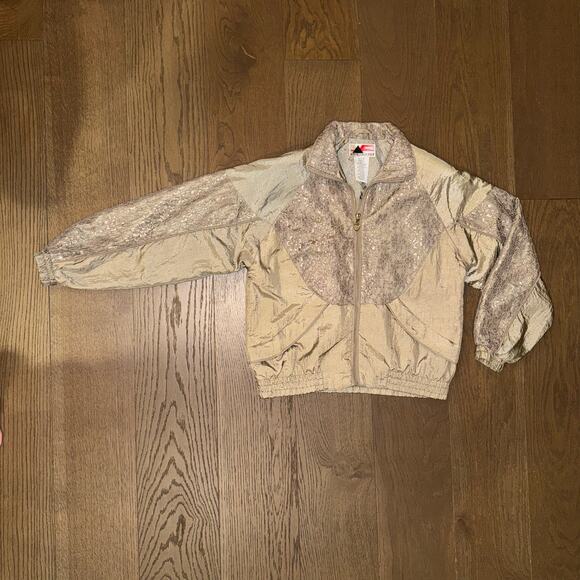 Vintage Active Frontier Track Suit Jacket Shiny Lace Taupe Size Petite Small - Picture 3 of 8